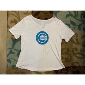 Terra & Sky Chicago Cubs T-Shirt V-Neck Short Sleeve‎ White Top Plus Size 0X 20